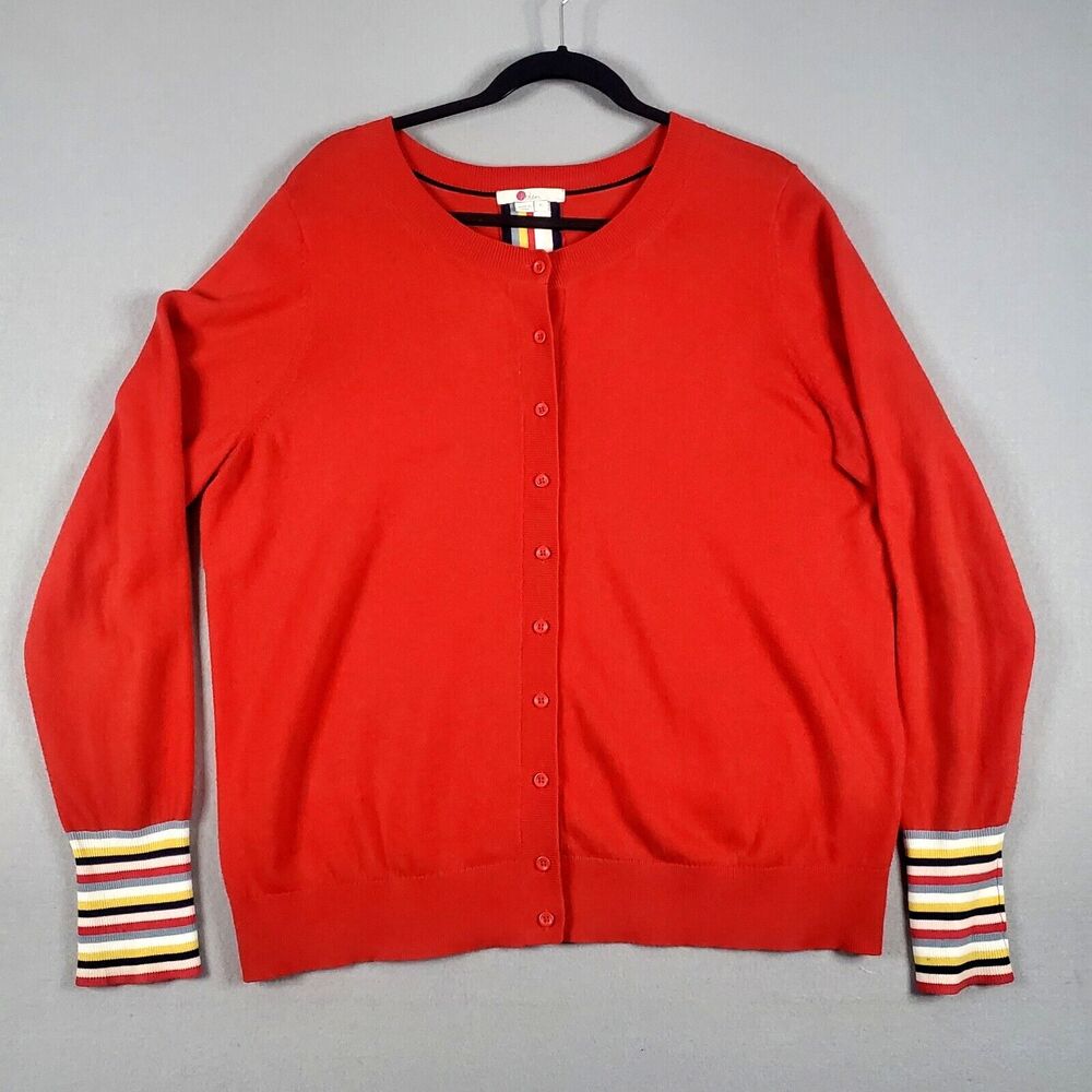 Boden Red Cardigan with Striped Cuffs